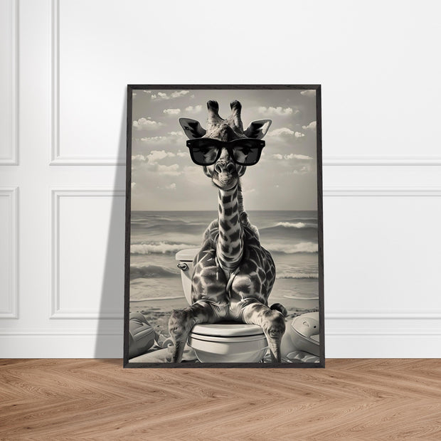 Funny Giraffe Beach Art | Quirky Bathroom Wall Print | Surreal Animal Decor | Giraffe on Toilet | Digital Download Poster