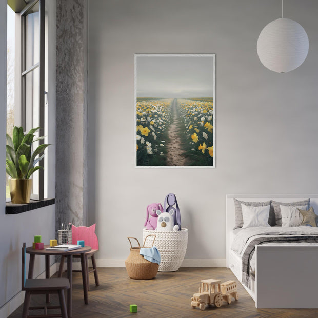 Daffodil Path Printable Wall Art | Yellow Wildflower Field Digital Decor | Spring Nature Nursery Download