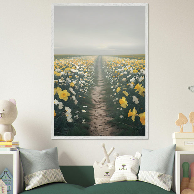 Daffodil Path Printable Wall Art | Yellow Wildflower Field Digital Decor | Spring Nature Nursery Download