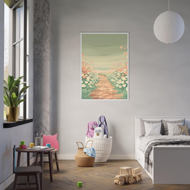 Pastel Floral Path Wall Art | Whimsical Spring Flowers Printable | Nature Nursery Digital Download
