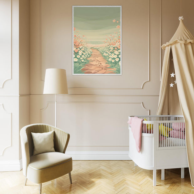 Pastel Floral Path Wall Art | Whimsical Spring Flowers Printable | Nature Nursery Digital Download
