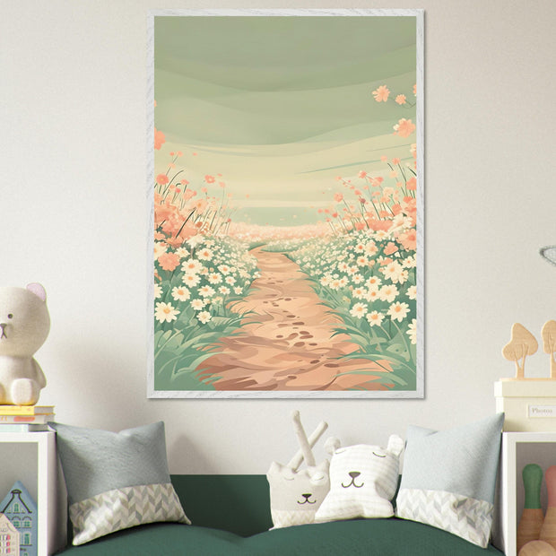 Pastel Floral Path Wall Art | Whimsical Spring Flowers Printable | Nature Nursery Digital Download