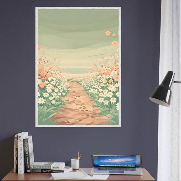 Pastel Floral Path Wall Art | Whimsical Spring Flowers Printable | Nature Nursery Digital Download