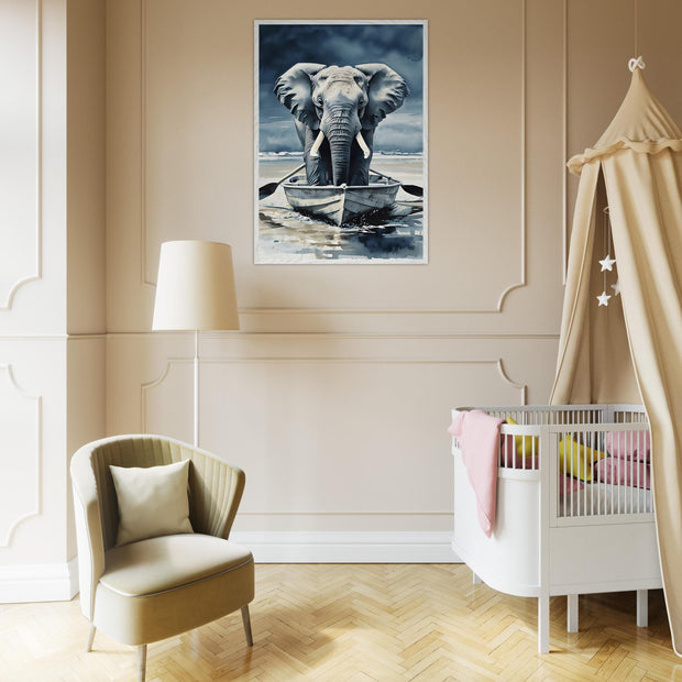 Rowing Elephant Wall Art | Safari Animal Printable | Funny Elephant Nursery Decor | Digital Download