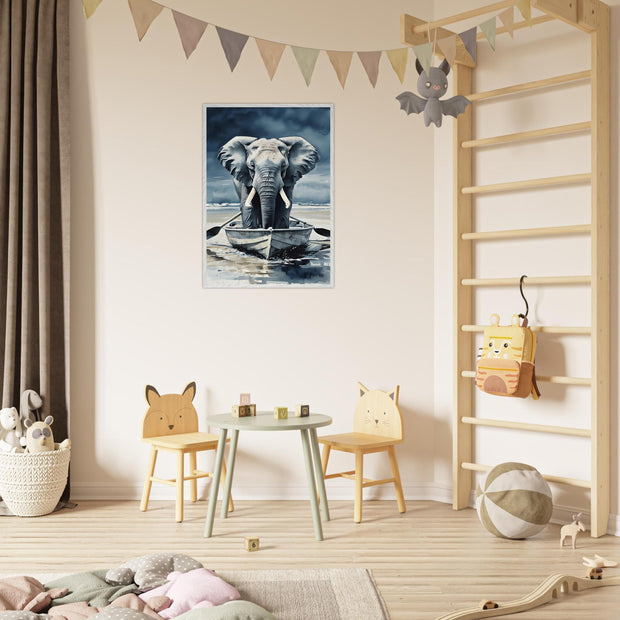 Rowing Elephant Wall Art | Safari Animal Printable | Funny Elephant Nursery Decor | Digital Download
