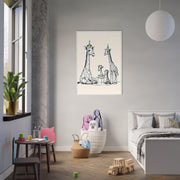 Giraffe Family Tea Party Printable | Safari Nursery Wall Art | Whimsical Jungle Animal Line Art | Digital Download