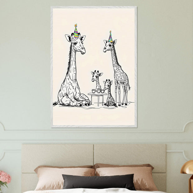 Giraffe Family Tea Party Printable | Safari Nursery Wall Art | Whimsical Jungle Animal Line Art | Digital Download
