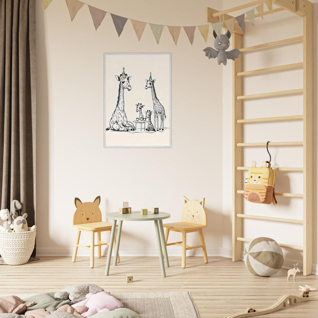 Giraffe Family Tea Party Printable | Safari Nursery Wall Art | Whimsical Jungle Animal Line Art | Digital Download