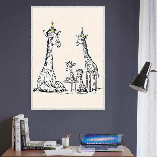 Giraffe Family Tea Party Printable | Safari Nursery Wall Art | Whimsical Jungle Animal Line Art | Digital Download