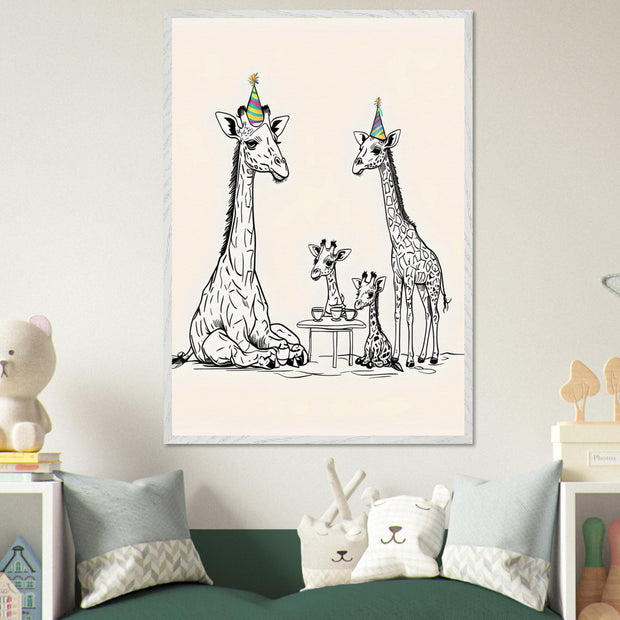 Giraffe Family Tea Party Printable | Safari Nursery Wall Art | Whimsical Jungle Animal Line Art | Digital Download