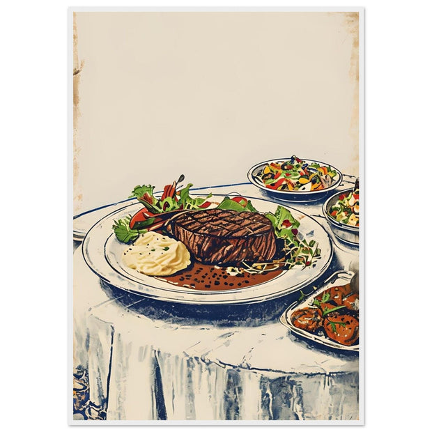 Vintage Steak Dinner Poster – Retro Kitchen Wall Art