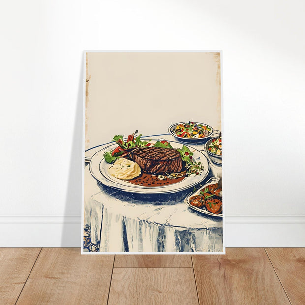 Vintage Steak Dinner Poster – Retro Kitchen Wall Art