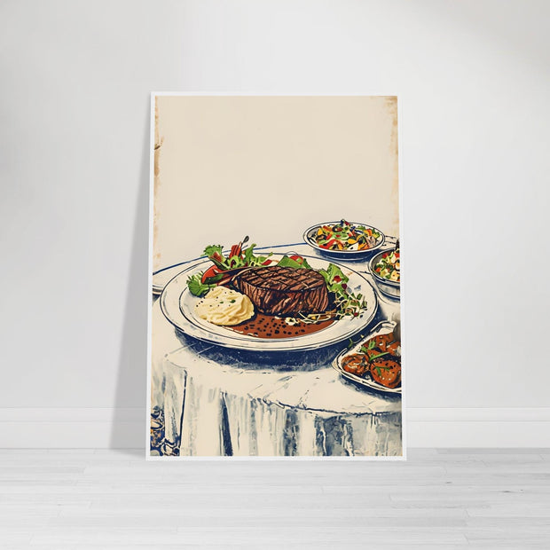 Vintage Steak Dinner Poster – Retro Kitchen Wall Art
