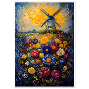 Colourful Windmill Field – Vibrant Floral Landscape Art