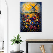 Colourful Windmill Field – Vibrant Floral Landscape Art