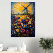 Colourful Windmill Field – Vibrant Floral Landscape Art