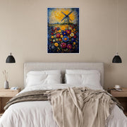 Colourful Windmill Field – Vibrant Floral Landscape Art