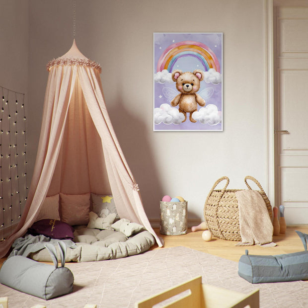 Baby Bear with Rainbow Wings Nursery Wall Art