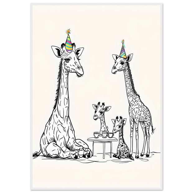 Giraffe Family Tea Party Wall Art | Nursery Animal Print | Whimsical Safari Poster | Framed Jungle Decor for Baby Room