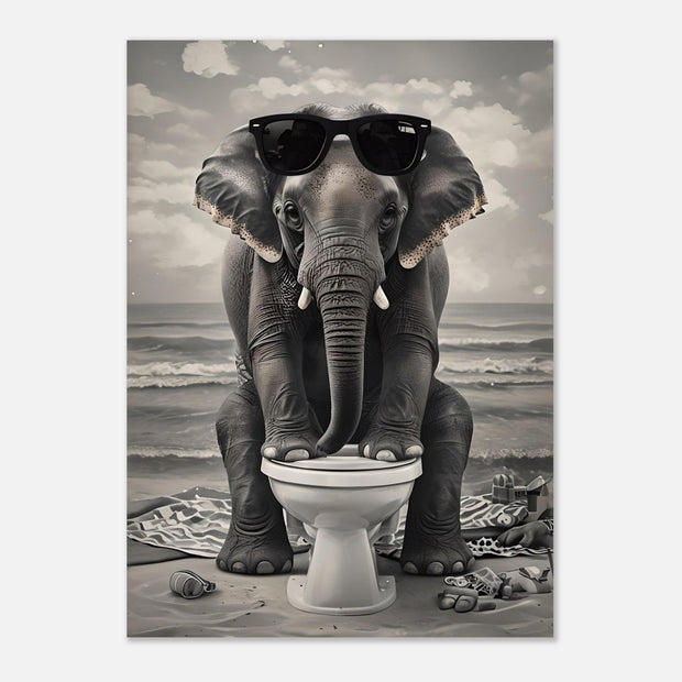 Funny Elephant Bathroom Art | Framed Safari Animal Wall Print | Ready-to-Hang Jungle Decor for Nursery or Kids Room