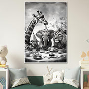 Giraffe, Elephant, Lion Tea Party – Framed Nursery Wall Art | Whimsical Safari Animals | Animal Print for Playroom & Baby Room Decor