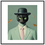 Cat in Suit Wall Art – Quirky Cat Portrait Printable, Funny Surreal Cat & Fish Poster, Digital Animal Print for Cat Lovers