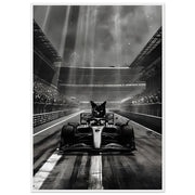 Racing Cat Framed Wall Art | Black Cat in F1 Car Poster | Luxury Motorsport Decor | Funny Animal Art Print | Ready to Hang Framed Gift
