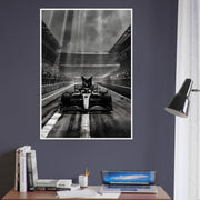 Racing Cat Framed Wall Art | Black Cat in F1 Car Poster | Luxury Motorsport Decor | Funny Animal Art Print | Ready to Hang Framed Gift