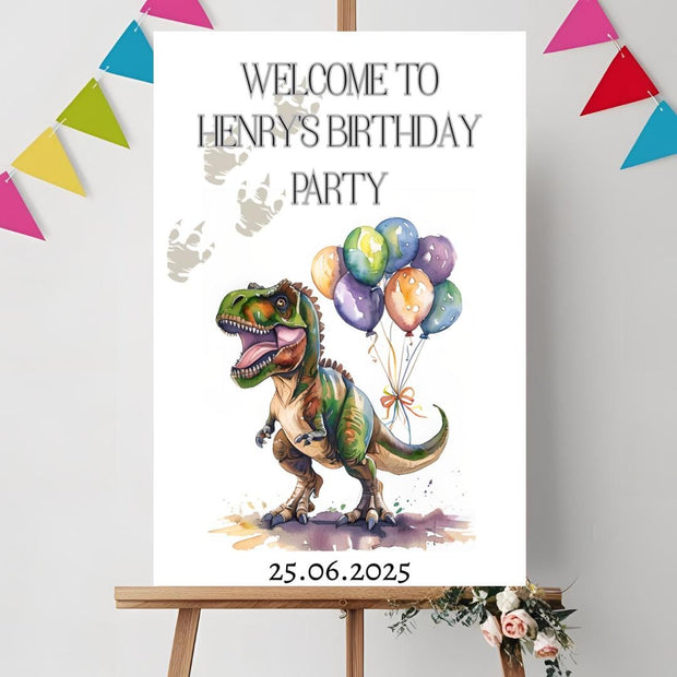 Custom Dinosaur Birthday Poster | T-Rex with Balloons | Editable Name & Date | Digital Download