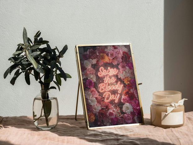 Seize the Bloody Day Neon Print | Bold Floral Wall Art | Digital Download | Feminist Quote Poster | Motivational Decor