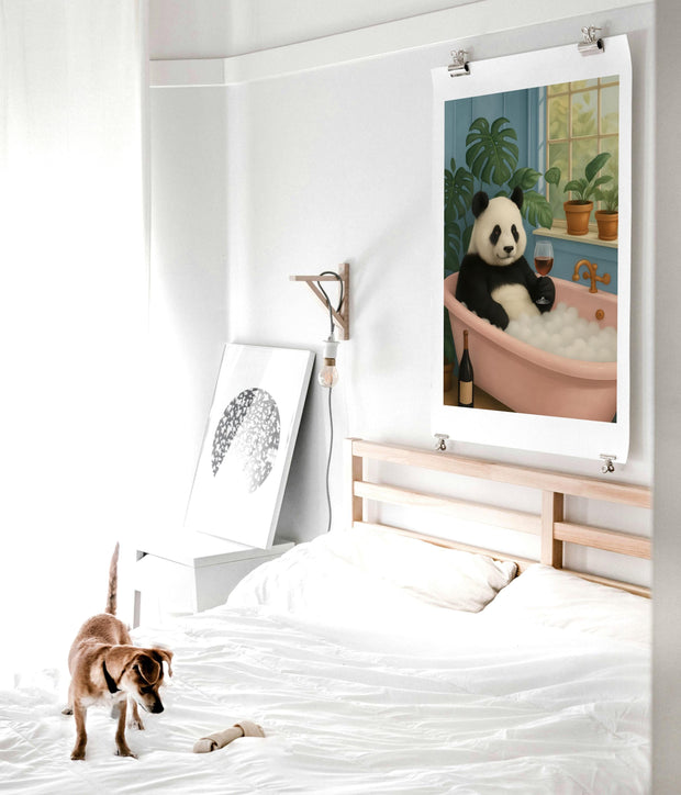 Funny Panda Bathroom Wall Art | Relaxing Panda in Bathtub with Wine Glass | Self-Care Animal Poster | Digital Download Printable Decor