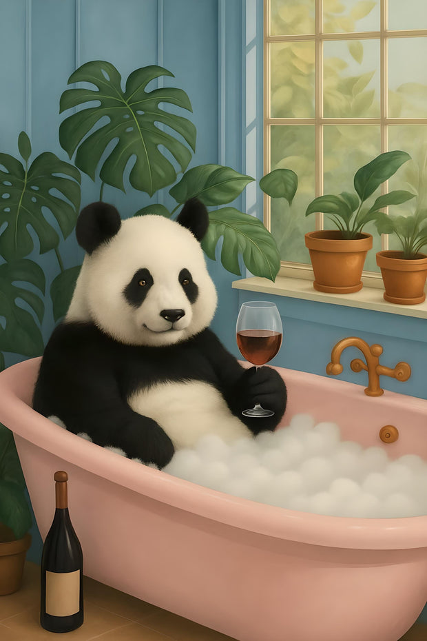 Funny Panda Bathroom Wall Art | Relaxing Panda in Bathtub with Wine Glass | Self-Care Animal Poster | Digital Download Printable Decor